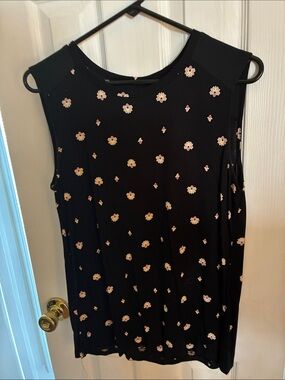 LOFT Black Floral Scoop Neck Tank